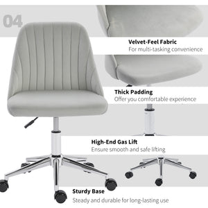 Vanity Chair for Makeup, Velvet Comfy Office Chair with Adjustable Height, Swivel Wheels for Bedroom, Living Room, Cream