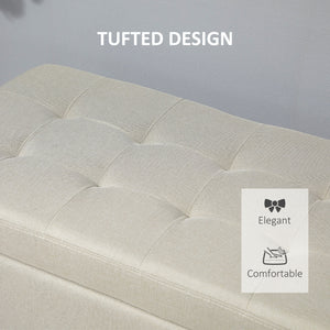 Rectangular Entry Bench, Tufted Upholstered Linen Fabric Wood Feet Storage Ottoman Bench, Beige – view 4