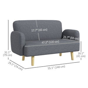 Velvet Feel Fabric 2 Seater Sofa, Small Sofa Loveseat with 8.3" Thick Padding and Wood Legs, Black – view 16