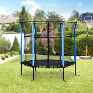 Soozier 63" Kids Trampoline Mini Indoor Bouncer Jumper with Enclosure Net Elastic Thick Padded Pole Gift for Child Toddler Age 3-6 Years Old