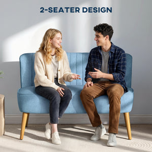 2 Seat Sofa, Upholstered Loveseat Sofa with Rubber Wood Legs, Blue