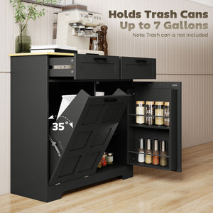 13 Gallon Tilt Out Garbage Cabinet, Kitchen Island with Trash Cabinet, 2 Drawers, Door Racks – view 3