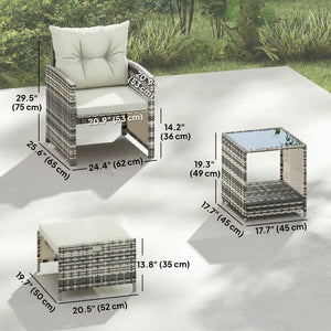 5 Piece Patio Furniture Set, Wicker Patio Chairs with Ottomans, 2-Tier Glass Coffee Table and Cushions – view 9