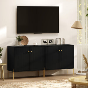 Sideboard, Modern Buffet Cabinet, Coffee Bar Cabinet with Fluted Doors and Adjustable Shelf, Black – view 6
