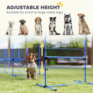 Set of 4 Dog Agility Training Equipment Adjustable Jump Bar Pet Exercise Kit with Carrying Bag (Blue)