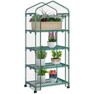 Portable Greenhouse Outdoor Hot House with 4 Tier Shelves, Steel Frame, PE Cover, 28" x 20" x 63" , White – view 5