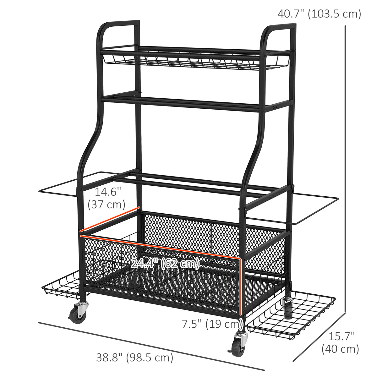 Soozier Garage Sports Equipment Organizer, Rolling Home Gym Storage Rack with Wheels, Dumbbell Rack and Ball Storage Holder
