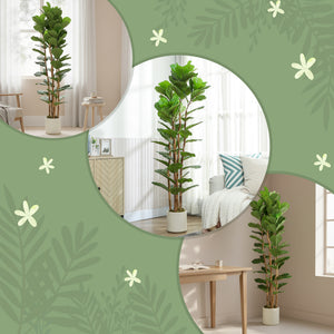 6FT Artificial Fiddle Leaf Fig Tree Set of 2, Fake Potted Tree with Solid Wood Trunks for Indoor Decor, Green