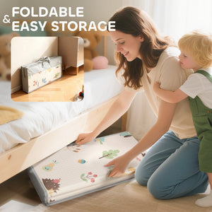 Qaba Foldable Baby Plat Mat, 71" x 59" Kids Floor Mat for Crawling and Learning, Number & Animal Theme