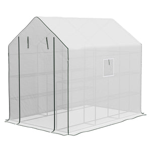 Walk-in Greenhouse with 3 Tier, Garden Plant Growhouse with Roll-up Door and Mesh Windows – view 8
