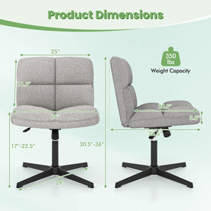 Office Armless Chair Cross Legged with Imitation Lamb Fleece and Adjustable Height-Gray view 4