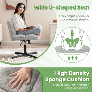 Office Armless Chair Cross Legged with Imitation Lamb Fleece and Adjustable Height-Gray view 7