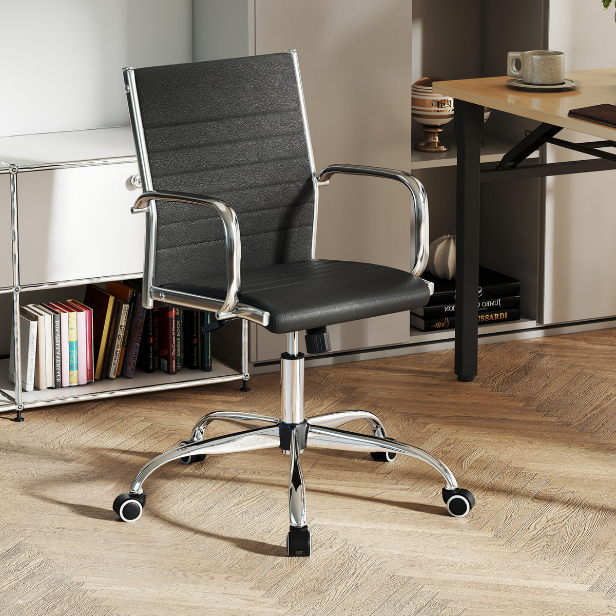 Office Chair Height Adjustable Conference Room Chair with Rocking Backrest Armrests-Black view 2