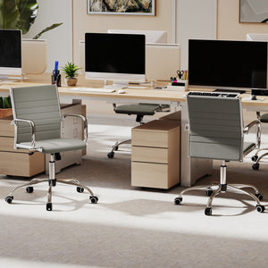 Office Chair Height Adjustable Conference Room Chair with Rocking Backrest Armrests-Grey view 3