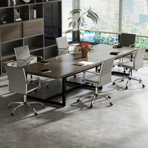 Office Chair Height Adjustable Conference Room Chair with Rocking Backrest Armrests-Grey view 5