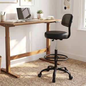 Office Drafting Chair with Back & Adjustable Footring and Wheels for Desk-Black view 3