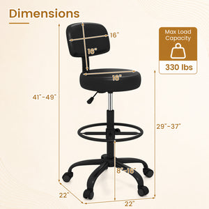 Office Drafting Chair with Back & Adjustable Footring and Wheels for Desk-Black view 4