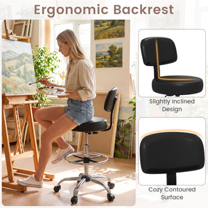 Office Drafting Chair with Back & Adjustable Footring and Wheels for Desk-Silver view 6