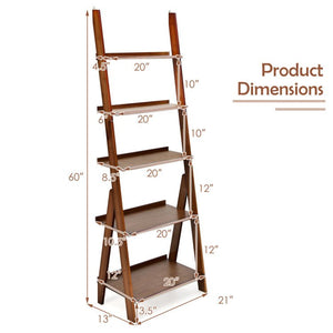 Office Set with 5-Tier Bamboo Ladder Shelf and Electric Standing Computer Desk view 4