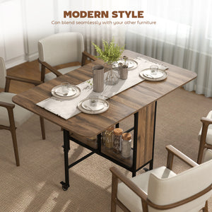 Folding Dining Table, Extendable Kitchen Table for Small Spaces with Storage Shelf and 6 Wheels – view 13