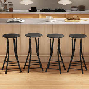 Set of 4 Foldable Barstools, Counter Height Bar Stools with Footrest and Steel Legs for Kitchen Island, Black