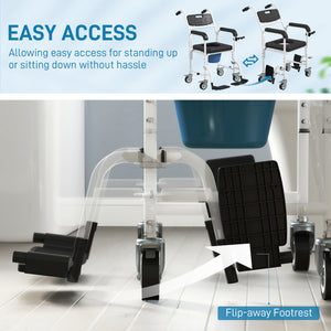 Rolling Shower Chair, Bedside Commode Chair with Wheels, Backrest, Arms, Flip Footrests for Seniors, Disabled, Black