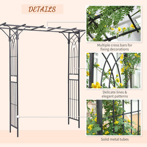 Metal Garden Arch Outdoor Walkway Arbor, 74.75" x 19.75" x 82.75", Dark Grey