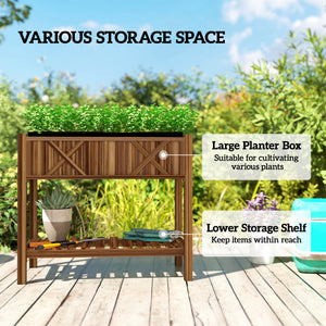 Wooden Raised Garden Bed, Elevated Planter Box with Storage Shelf, Drainage Holes and Liner – view 10