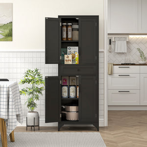 Freestanding Storage Cabinet, Kitchen Pantry Cabinet with 2 Shelves, 4 Doors for Dining Room, Black – view 7