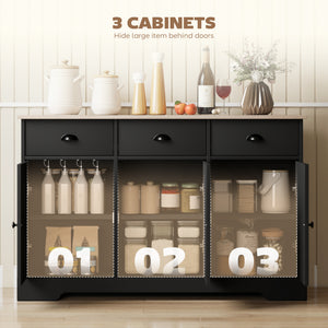 46.5" Buffet Cabinet, Farmhouse Sideboard with 3 Barn Doors and 3 Drawers for Living Room, Kitchen, Black – view 4