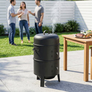 3-in-1 Vertical Charcoal Smoker with 2 Grill Grates, Built-in Thermometer, Adjustable Vent, 2 Doors