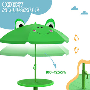 Kids Folding Picnic Table and Chair Set Pattern Outdoor Garden Patio Backyard with Removable & Height Adjustable Sun Umbrella Green