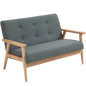 45" 2 Seat Sofa, Upholstered Two Seater Couch with Rubber Wood Legs for Bedroom, Living Room, Dark Grey