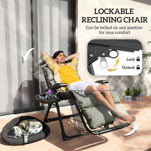2pcs Reclining Zero Gravity Chair with Adjustable Backrest, Folding Garden Sun Lounger with Removable Cushion, Grey