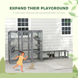 Outdoor Cat Enclosure with 6 Jumping Platforms, Weatherproof Roof, Large Front Door for 1-3 Cats, 59" x 28" x 60", Grey
