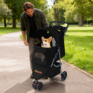 One-Click Folding Pet Stroller Lightweight Cat Strolling Cart with Adjustable Canopy-Black view 2