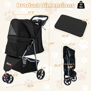 One-Click Folding Pet Stroller Lightweight Cat Strolling Cart with Adjustable Canopy-Black view 4