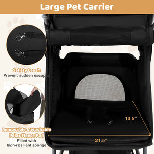 One-Click Folding Pet Stroller Lightweight Cat Strolling Cart with Adjustable Canopy-Black view 5