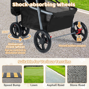 One-Click Folding Pet Stroller Lightweight Cat Strolling Cart with Adjustable Canopy-Black view 6