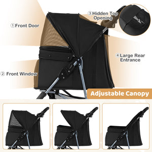 One-Click Folding Pet Stroller Lightweight Cat Strolling Cart with Adjustable Canopy-Black view 7