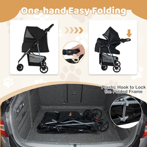 One-Click Folding Pet Stroller Lightweight Cat Strolling Cart with Adjustable Canopy-Black view 8