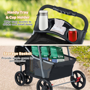 One-Click Folding Pet Stroller Lightweight Cat Strolling Cart with Adjustable Canopy-Black view 9