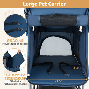 One-Click Folding Pet Stroller Lightweight Cat Strolling Cart with Adjustable Canopy-Navy view 4