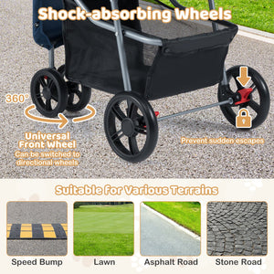 One-Click Folding Pet Stroller Lightweight Cat Strolling Cart with Adjustable Canopy-Navy view 5
