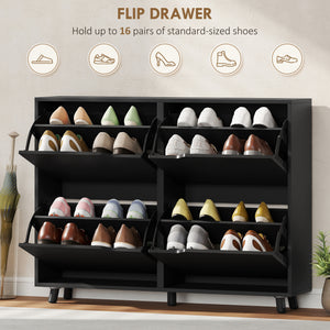 Narrow Shoe Cabinet, Shoe Storage Cabinet with 4 Flip Drawers and Adjustable Shelves for 16 Pairs of Shoes – view 3