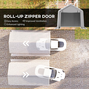 Heavy Duty Carport, 10 x 17 ft Portable Garage with Roll-up Zipper Door for Motorcycle Garden Storage, Grey
