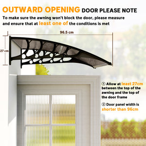 Awning Door Canopy, 40.6" x 38" Polycarbonate Front Door Outdoor Patio Cover with Hollow Sheet for UV – view 7