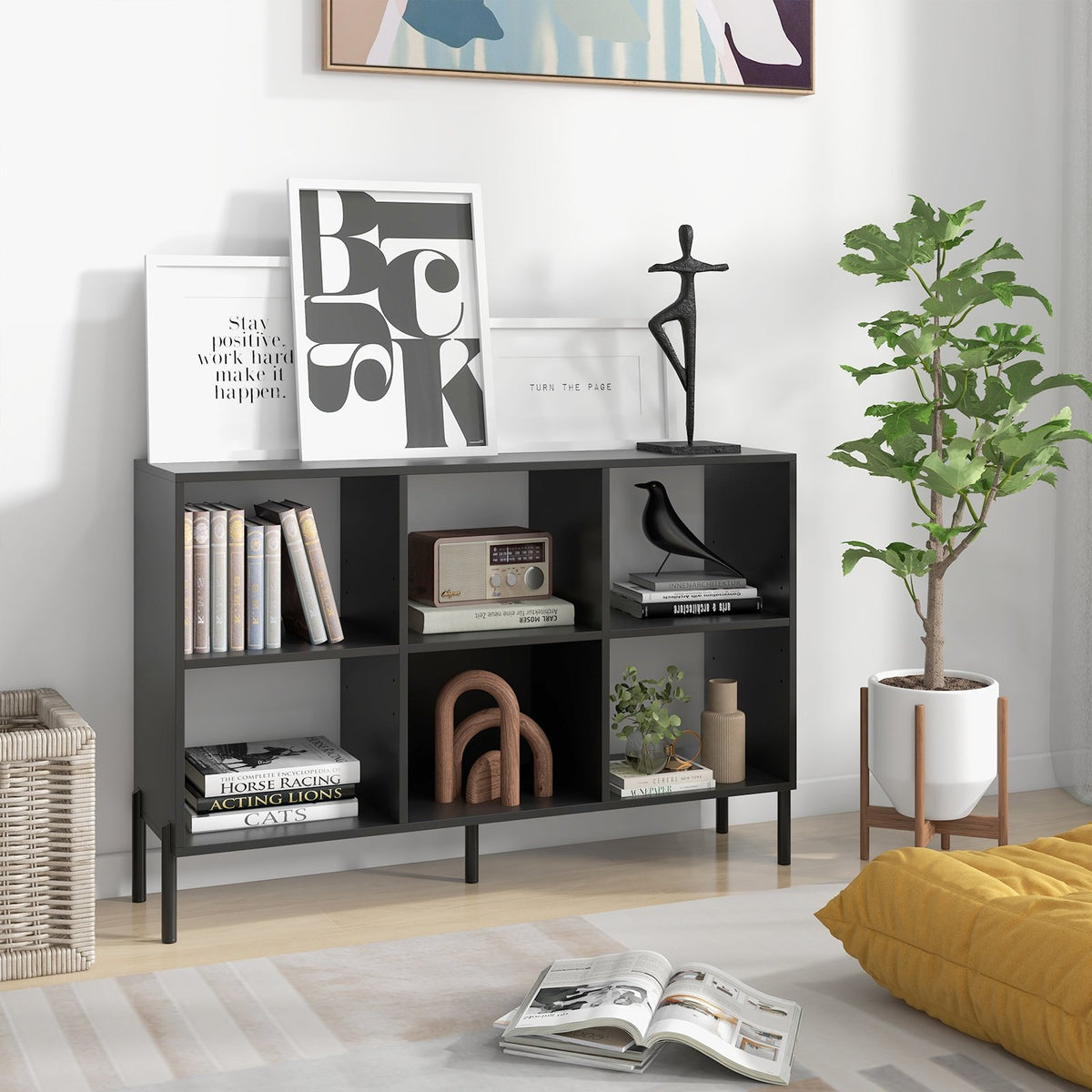 Open-Back Bookshelf with Drawer for Study-Black view 2