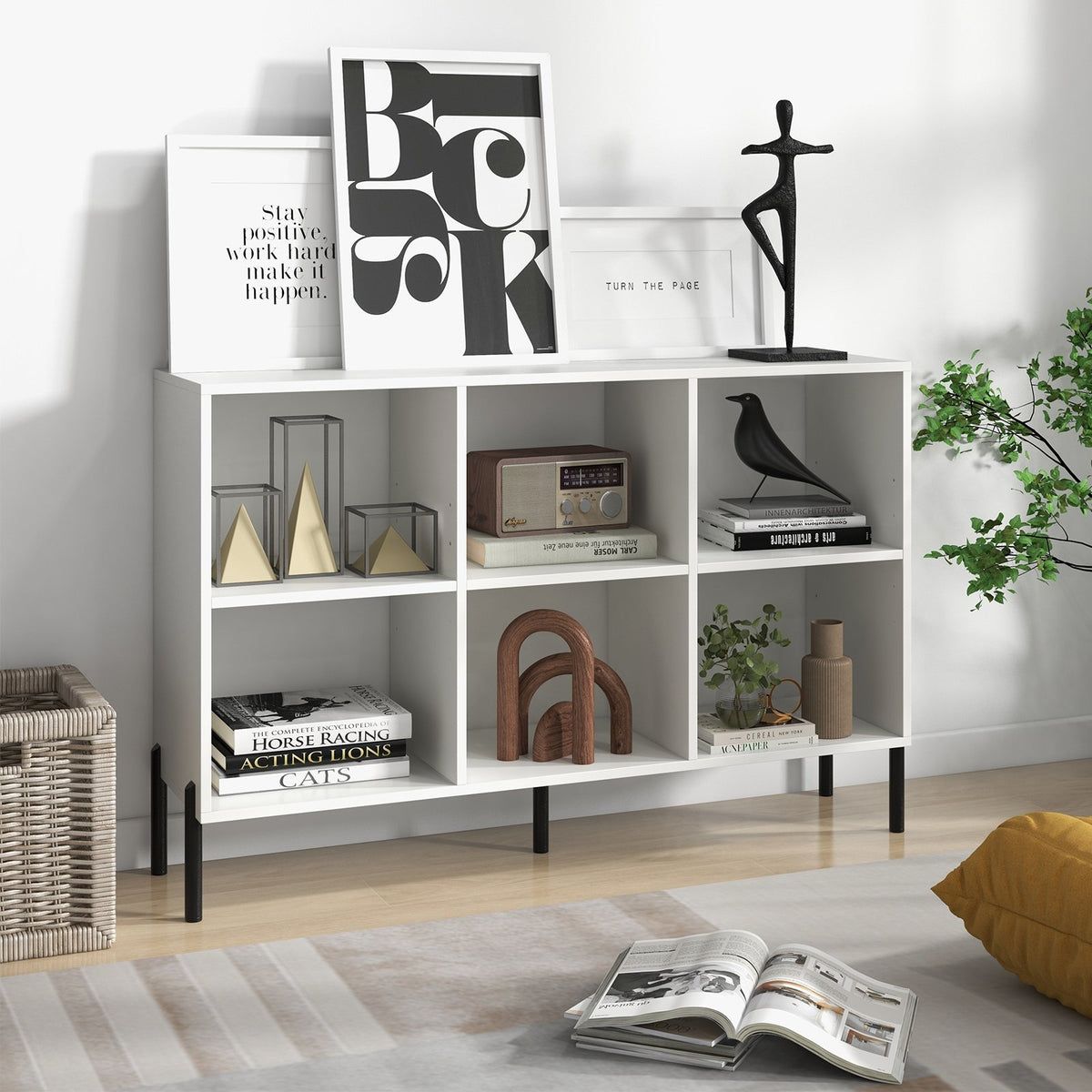 Open-Back Bookshelf with Drawer for Study-White view 2