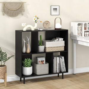 Open Shelf Bookcase with 4 Compartments-Black view 2
